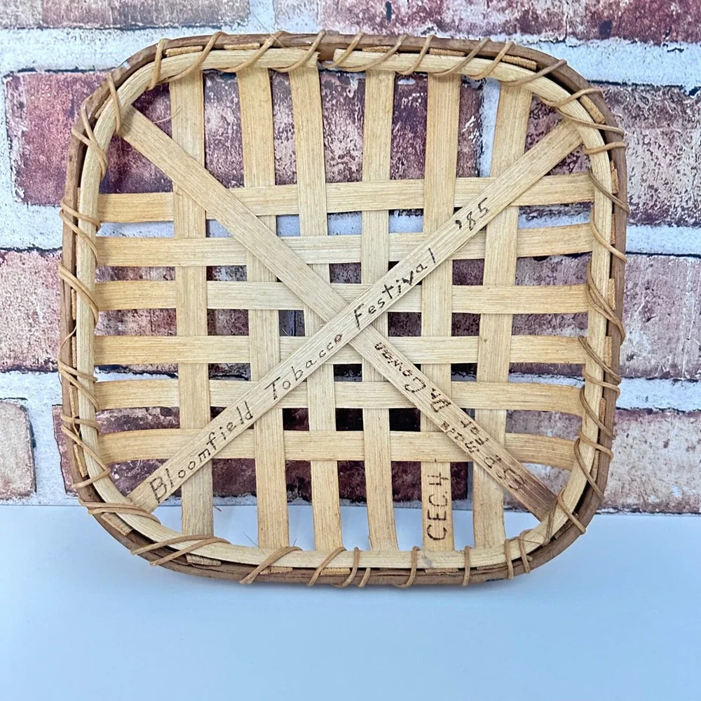1985 Bloomfield Kentucky Tobacco Festival Hand-Woven Basket - Signed Folk Art 8